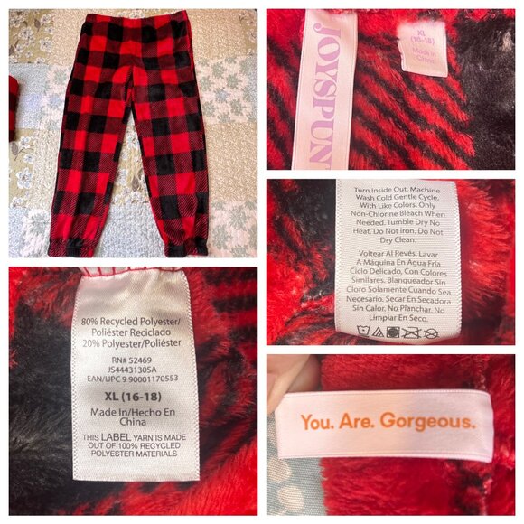 Joyspun Women's Plush Hoodie and Joggers Pajama Set 2-Piece XL Fleece Red/Black - Picture 7 of 16